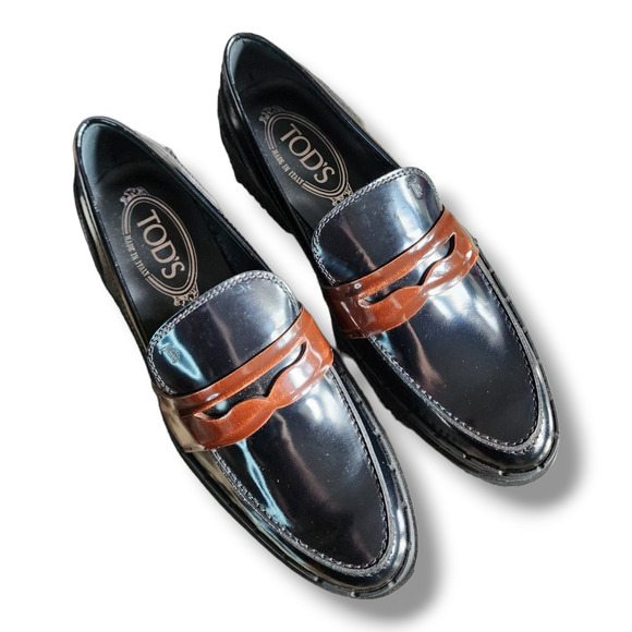 Tod's Black Patent Leather Penny Loafers with Brown Keeper Women’s Size 36 - Picture 13 of 16